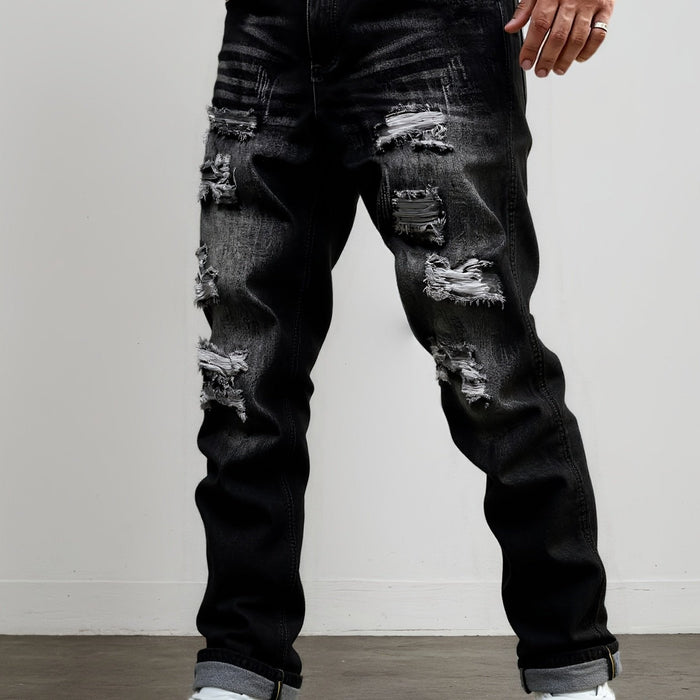 Men's Straight-Leg Distressed Jeans with Ripped Detail