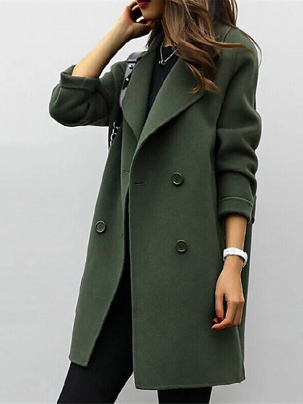 Women's Double-Breasted Tailored Coat with Notch Collar