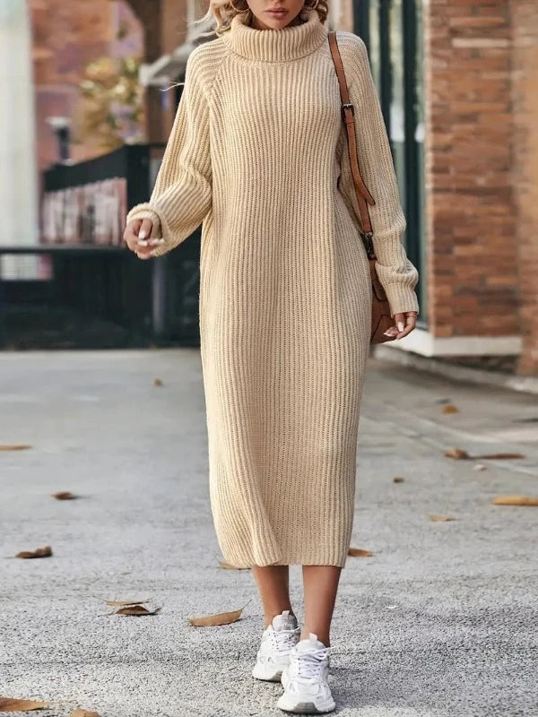 Women's Ribbed High-Neck Midi Jumper Dress