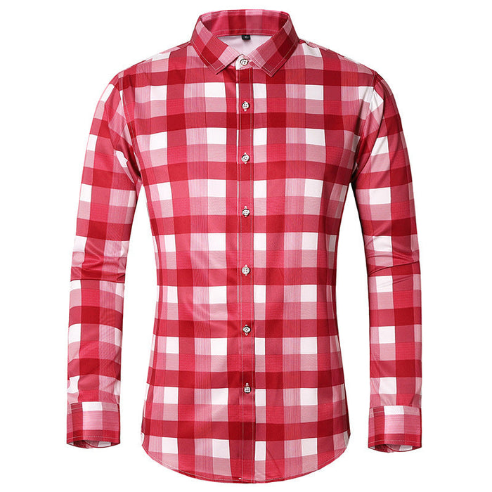 Men's Check Shirt with Point Collar and Button Front